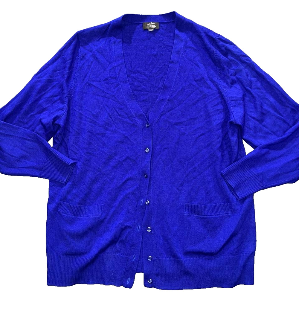Lord & Taylor Extra Fine Merino Wool Teal Blue Cardigan Sweater Size 2X A010635